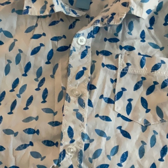 J Khaki Blue Fish Print Button-Up Shirt - Picture 3 of 5